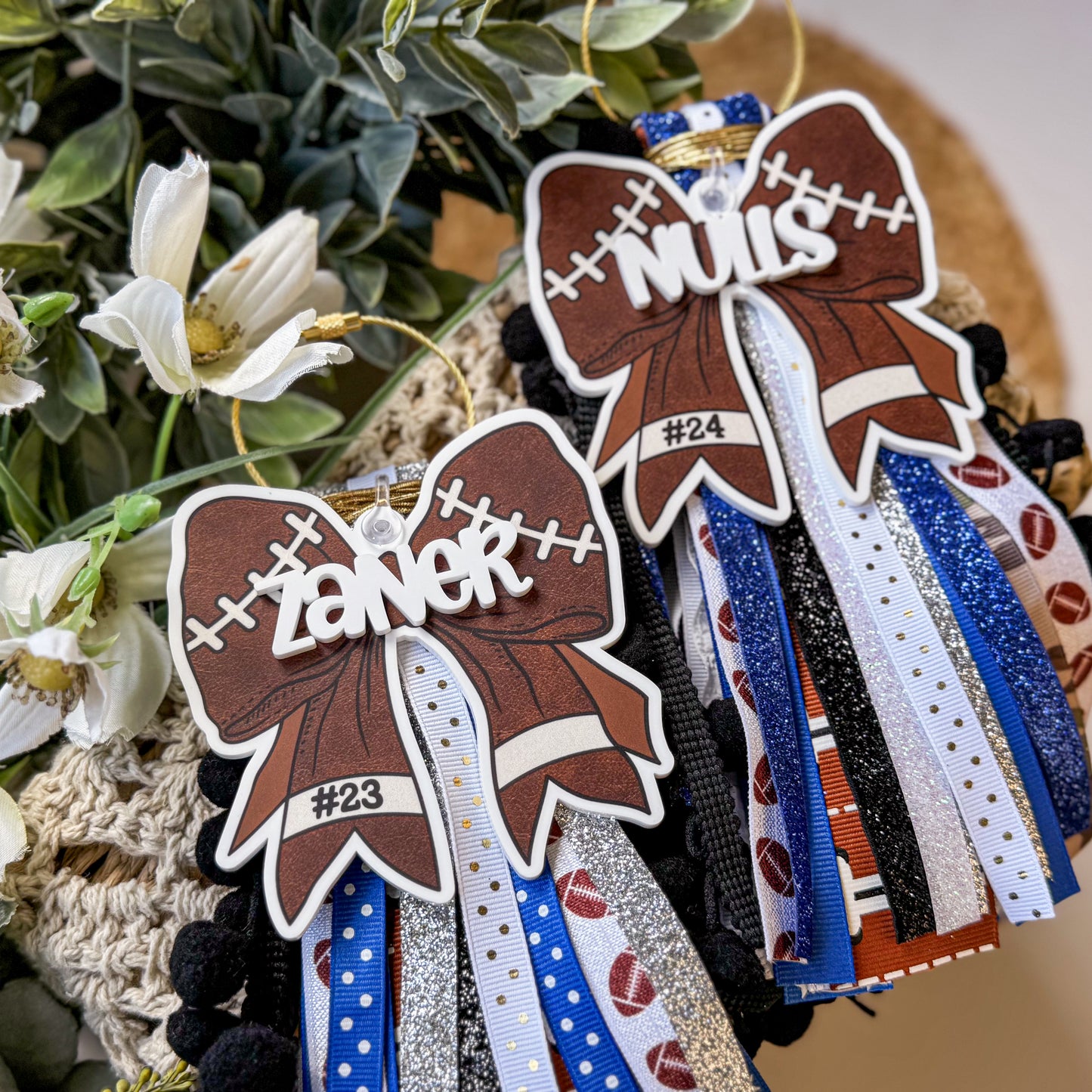Personalized Football Bogg Bag Tag, Football Mom Ribbon Tassel and Charm, Football Mama Bag Tag, Football Keychain, Football Mama