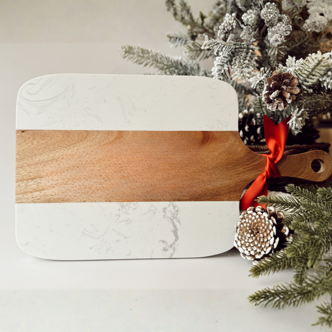5pc Marble/Wood Cutting Board + Utensil Set