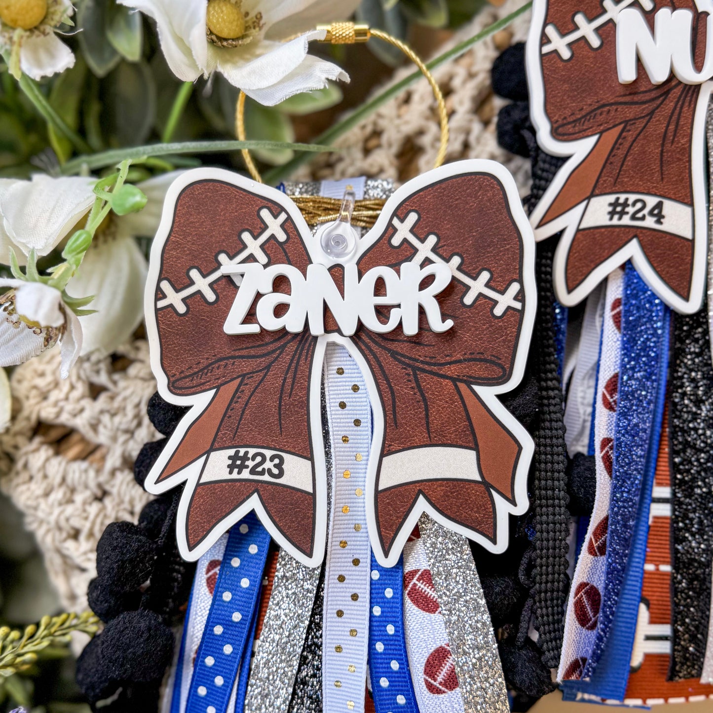 Personalized Football Bogg Bag Tag, Football Mom Ribbon Tassel and Charm, Football Mama Bag Tag, Football Keychain, Football Mama