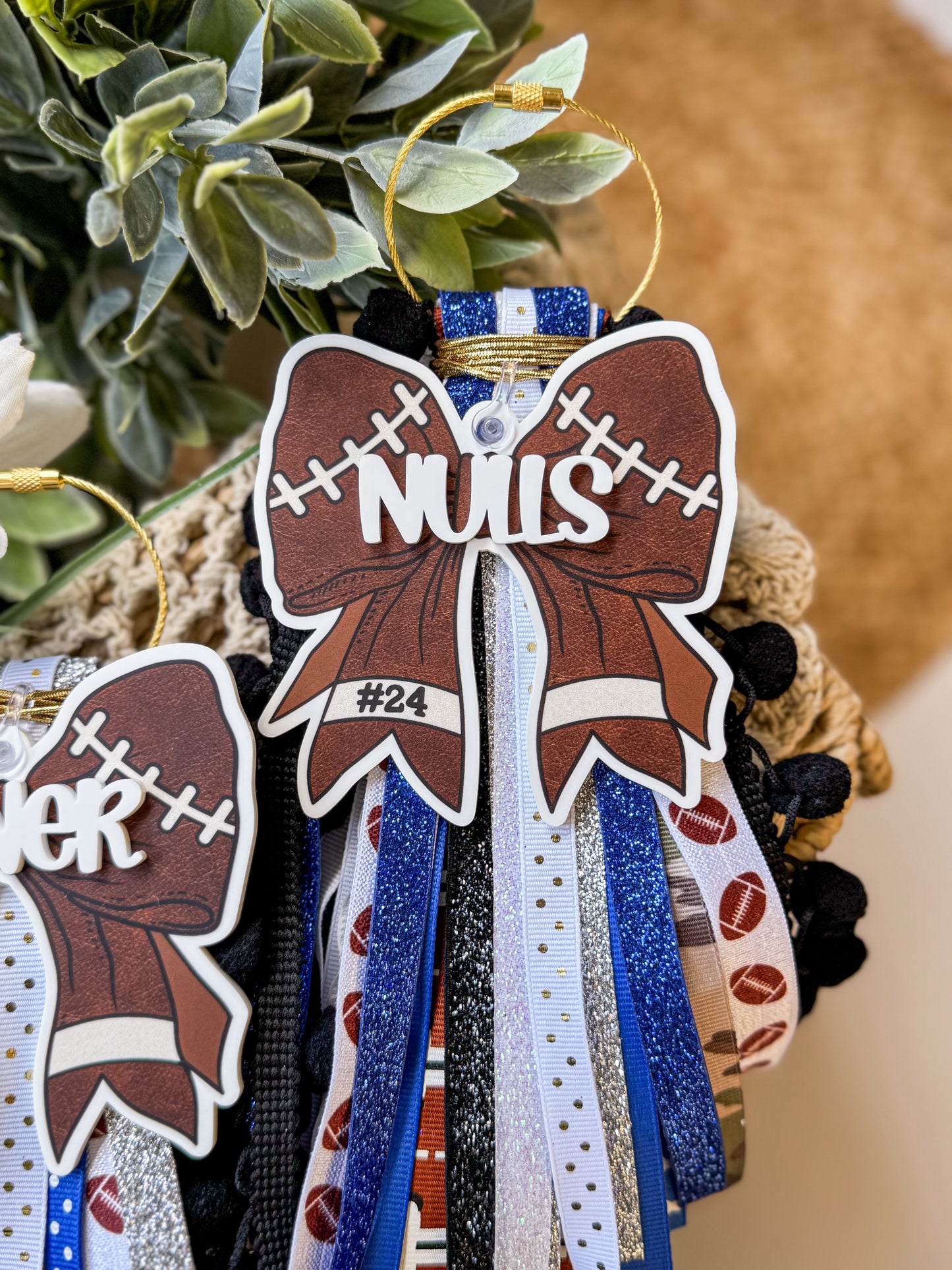 Personalized Football Bogg Bag Tag, Football Mom Ribbon Tassel and Charm, Football Mama Bag Tag, Football Keychain, Football Mama
