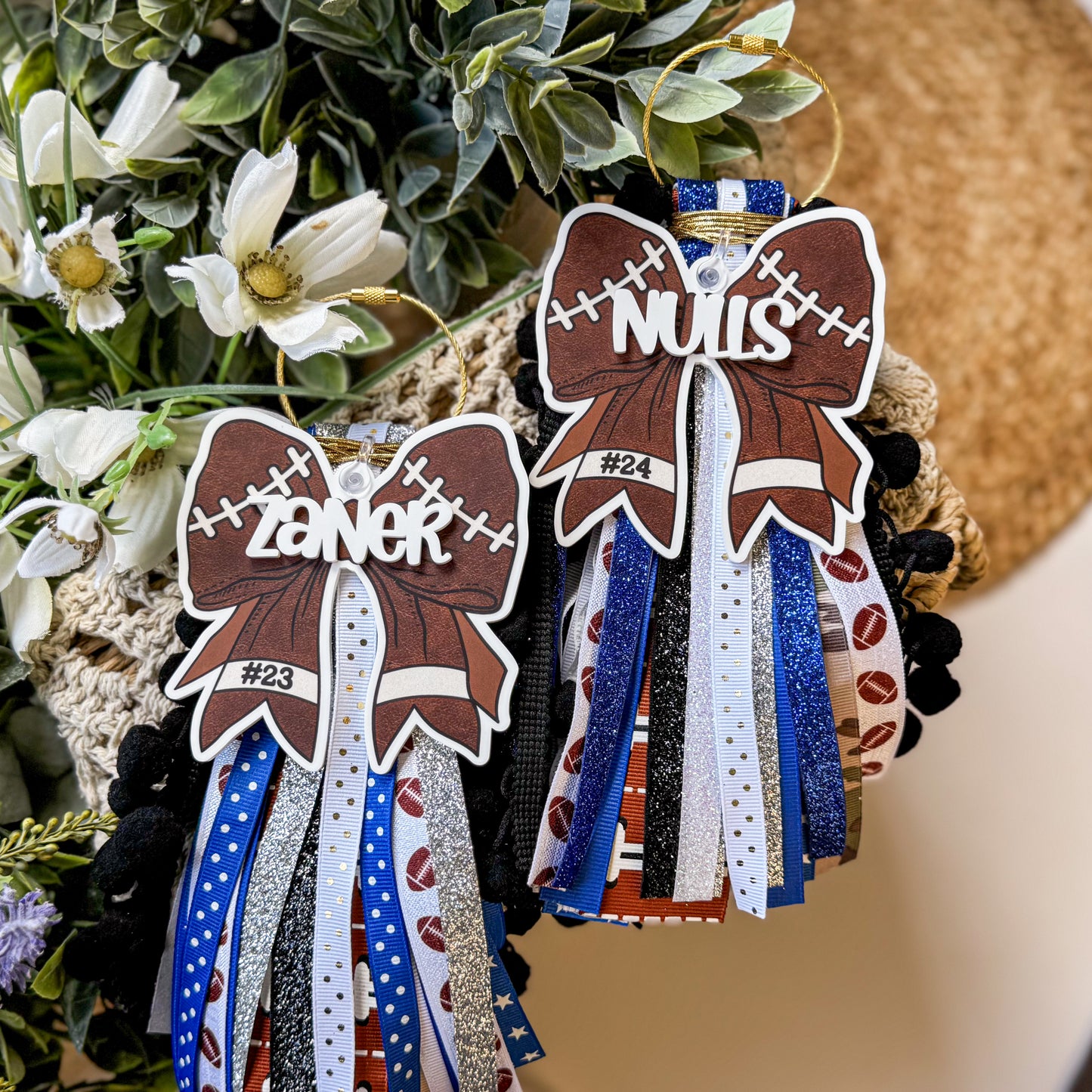 Personalized Football Bogg Bag Tag, Football Mom Ribbon Tassel and Charm, Football Mama Bag Tag, Football Keychain, Football Mama