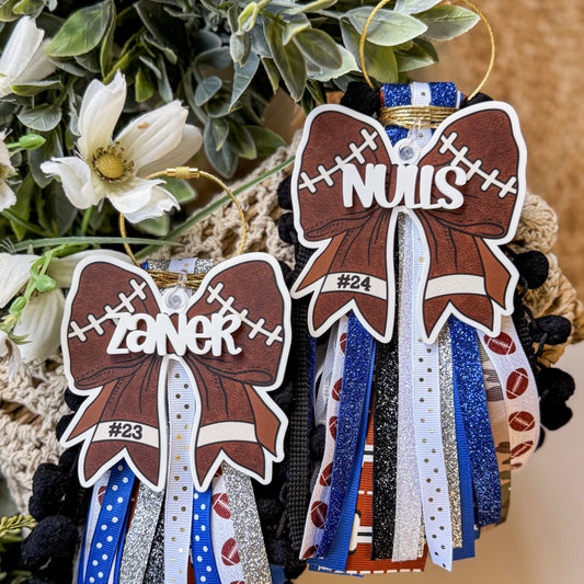 Personalized Football Bogg Bag Tag, Football Mom Ribbon Tassel and Charm, Football Mama Bag Tag, Football Keychain, Football Mama