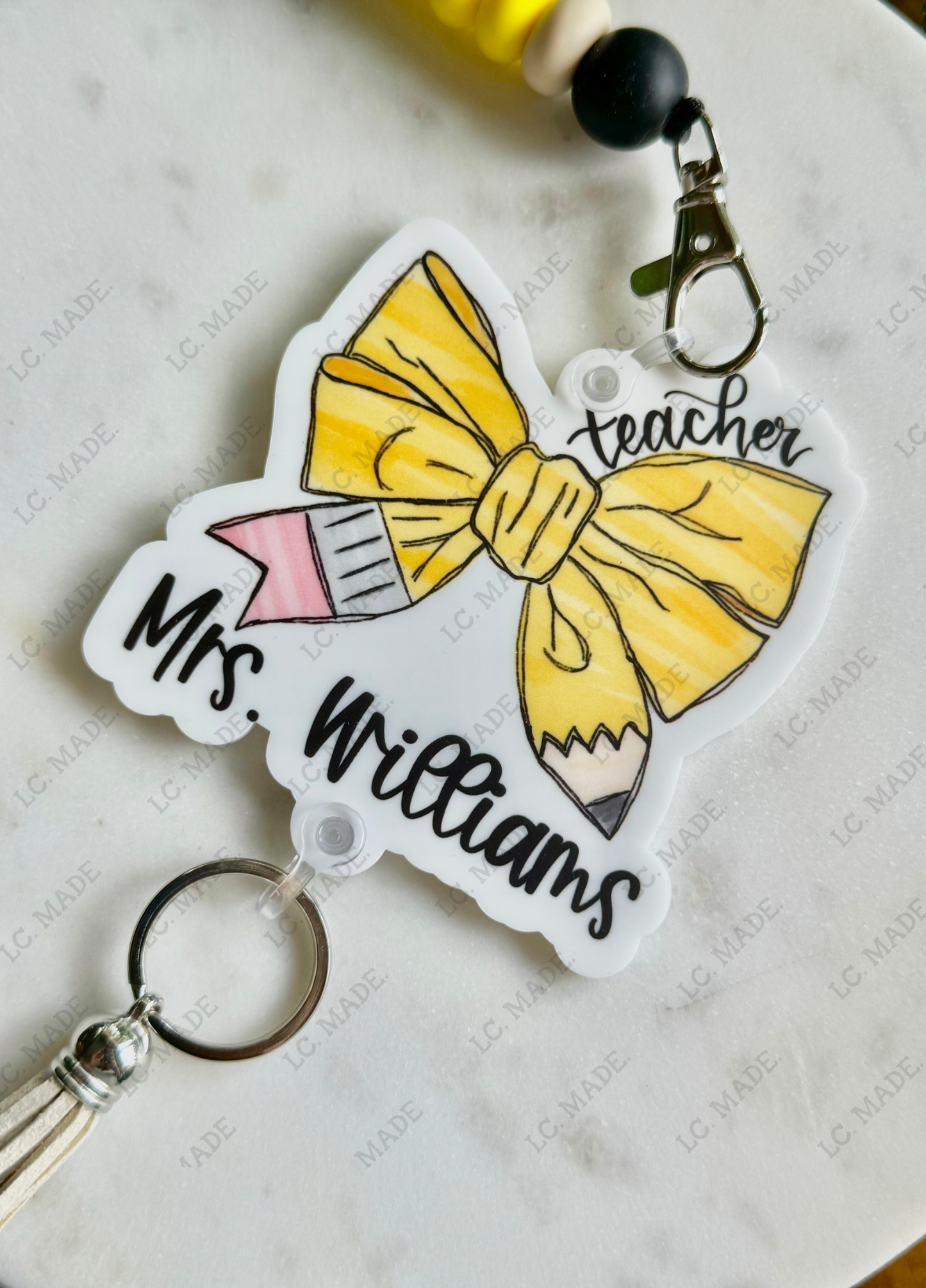 Teacher Lanyard, Personalized, Pencil Bow Lanyard, Acrylic Lanyard, Personalized Teacher Lanyard, Badge Holder, Pencil Lanyard, Teacher Gift